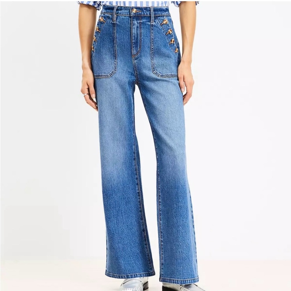 LOFT Blue Flare Wide Leg sailor Jeans 29/8 EUC